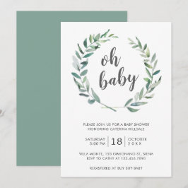 Invitación Oh Baby Greenery Wreath Gender Neutral Baby Shower
