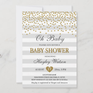 Invitación Oh Baby Gris y Dorado Sprinkle de Baby Shower Neut