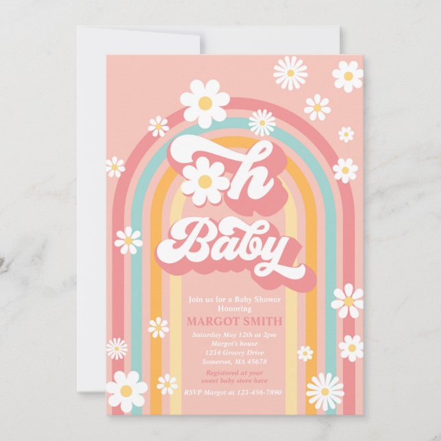 Invitación Oh Baby Groovy Boho Daisy Rainbow Baby Shower (Anverso)