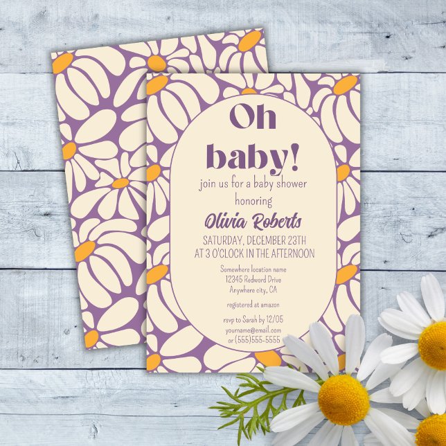 Invitación Oh Baby Groovy Retro Daisies Flores Baby Shower (Subido por el creador)