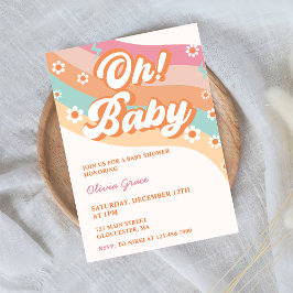 Invitación ¡Oh! Baby Groovy Retro Daisy Fiesta de Baby Shower
