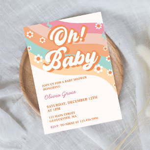 Invitación ¡Oh! Baby Groovy Retro Daisy Fiesta de Baby Shower