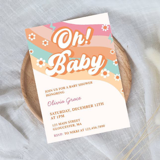 Invitación ¡Oh! Baby Groovy Retro Daisy Fiesta de Baby Shower (Subido por el creador)
