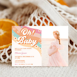 Invitación ¡Oh! Baby Groovy Retro Daisy Fiesta de Baby Shower