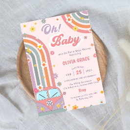 Invitación Oh Baby Groovy Retro Daisy Fiesta de Baby Shower