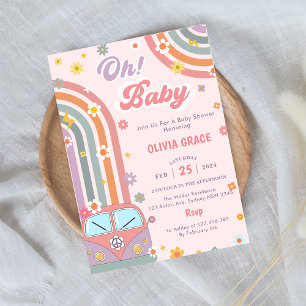 Invitación Oh Baby Groovy Retro Daisy Fiesta de Baby Shower