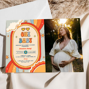 Invitación Oh Baby Groovy Retro Rainbow Baby Shower
