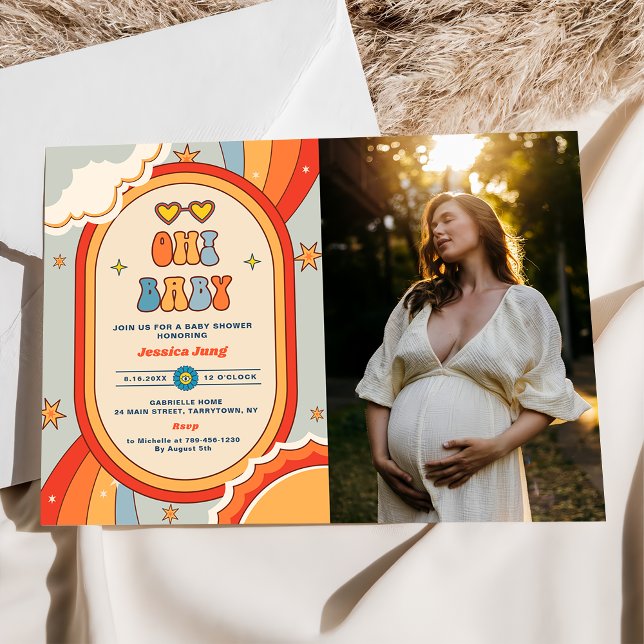 Invitación Oh Baby Groovy Retro Rainbow Baby Shower (Subido por el creador)