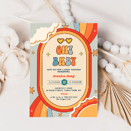 Invitación Oh Baby Groovy Retro Rainbow Baby Shower