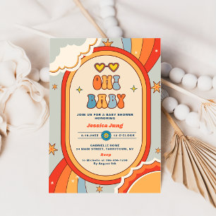 Invitación Oh Baby Groovy Retro Rainbow Baby Shower