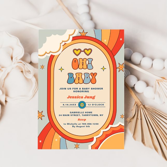 Invitación Oh Baby Groovy Retro Rainbow Baby Shower (Subido por el creador)