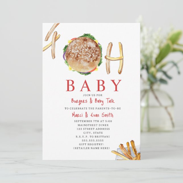 Invitación Oh Baby Hamburger and Fries Co Ed Baby Shower Invi (Anverso de pie)