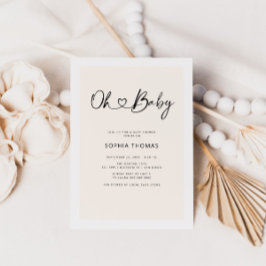Invitación Oh Baby Heart Font Minimal Soft Beige Baby Shower