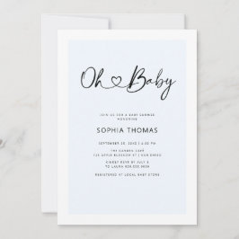 Invitación Oh Baby Heart Font Minimal Soft Blue Baby Shower