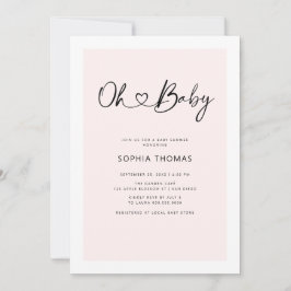 Invitación Oh Baby Heart Font Minimal Soft Pink Baby Shower