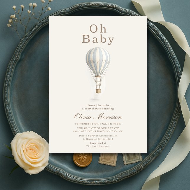 Invitación Oh Baby Hot Air Balloon Blue Boy Baby Shower (Subido por el creador)