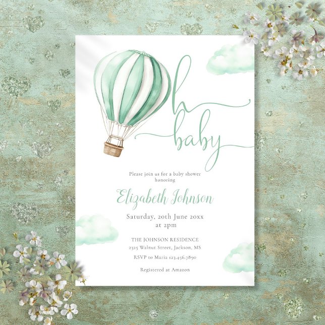 Invitación Oh Baby Hot Air Balloon Neutral Baby Shower (Oh Baby Hot Air Balloon Neutral Baby Shower Invitation)