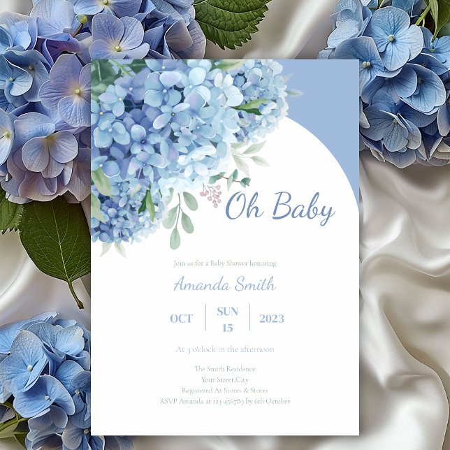 Invitación Oh Baby Hydrangea Dusty Blue Baby Shower (Subido por el creador)