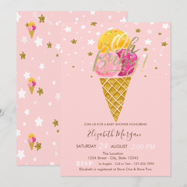 Invitación Oh Baby Ice creams Stars Baby Shower (Anverso / Reverso)
