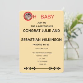 Invitación Oh Baby Imagen de gato Baby Shower Crema