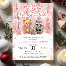 Invitación Oh Baby its cold outside Pink Baby Shower