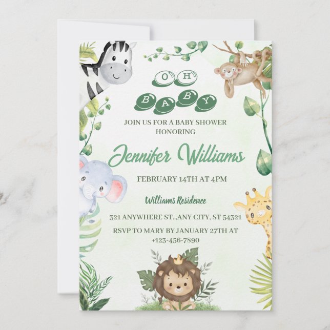 Invitación Oh Baby Jungle Baby Shower (Anverso)