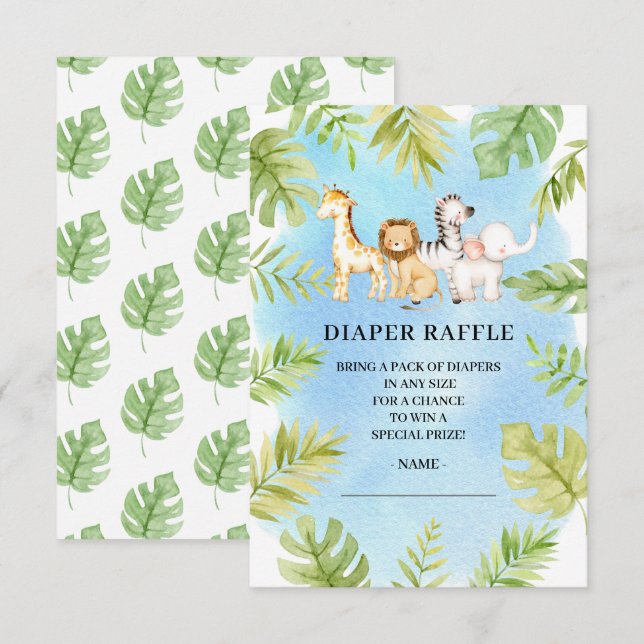 Invitación Oh Baby Jungle Baby Shower Diaper Raffle (Anverso / Reverso)