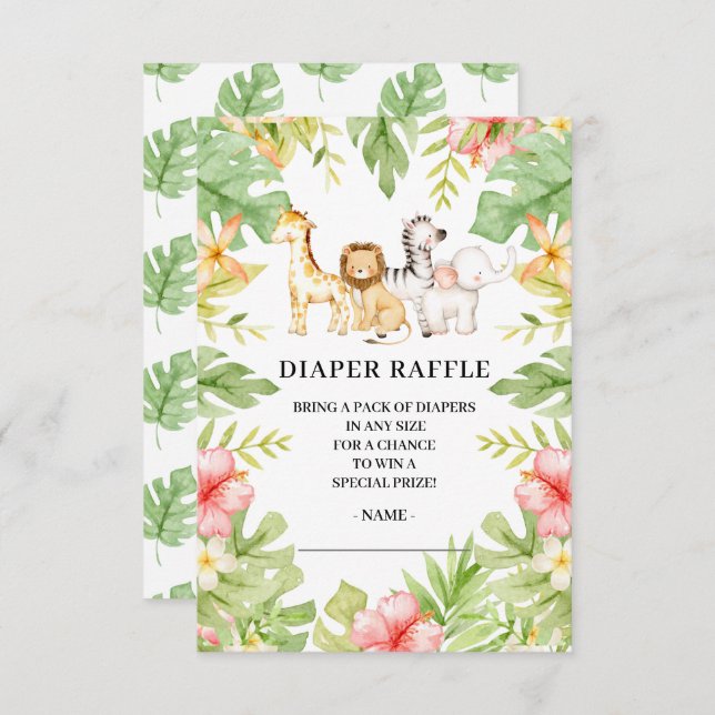 Invitación Oh Baby Jungle Baby Shower Diaper Raffle (Anverso / Reverso)