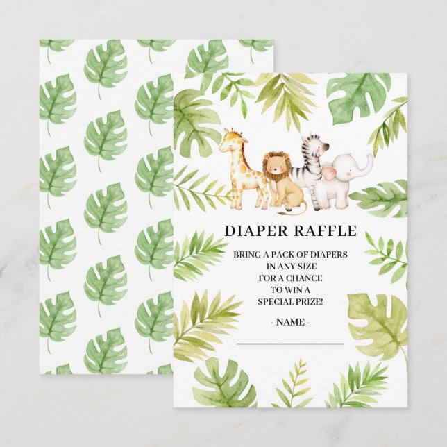 Invitación Oh Baby Jungle Baby Shower Diaper Raffle Invitati (Anverso / Reverso)