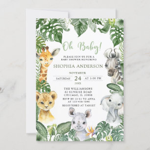 Invitación Oh Baby Jungle Safari Animals Baby Shower