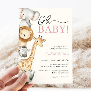 Invitación Oh Baby Jungle Safari Chica rosa Baby Shower