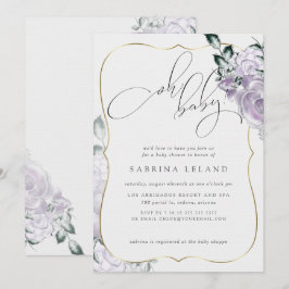 Invitación Oh Baby Lavender Floral Rosa Moda Baby Shower