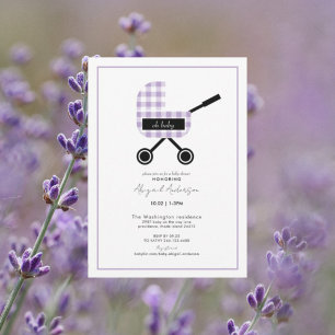 Invitación Oh Baby Lavender Gingham Pram Baby Shower