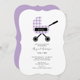 Invitación Oh Baby Lavender Gingham Pram Baby Shower Bracket