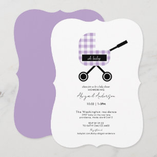 Invitación Oh Baby Lavender Gingham Pram Baby Shower Bracket