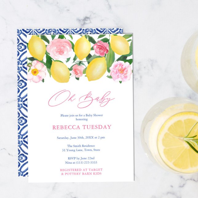 Invitación Oh Baby Lemons Blue White Tiles Chica Baby Shower (Subido por el creador)