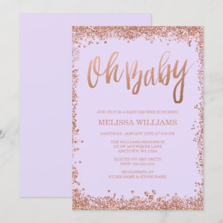 Invitación Oh Baby Lilac Faux Rosa Gold Purpurina Baby Shower