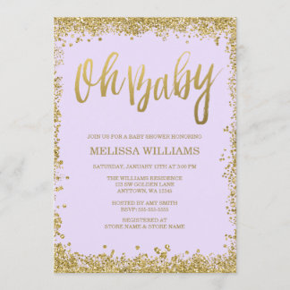 Invitación Oh Baby Lilac Purple Gold Purpurina Baby Shower