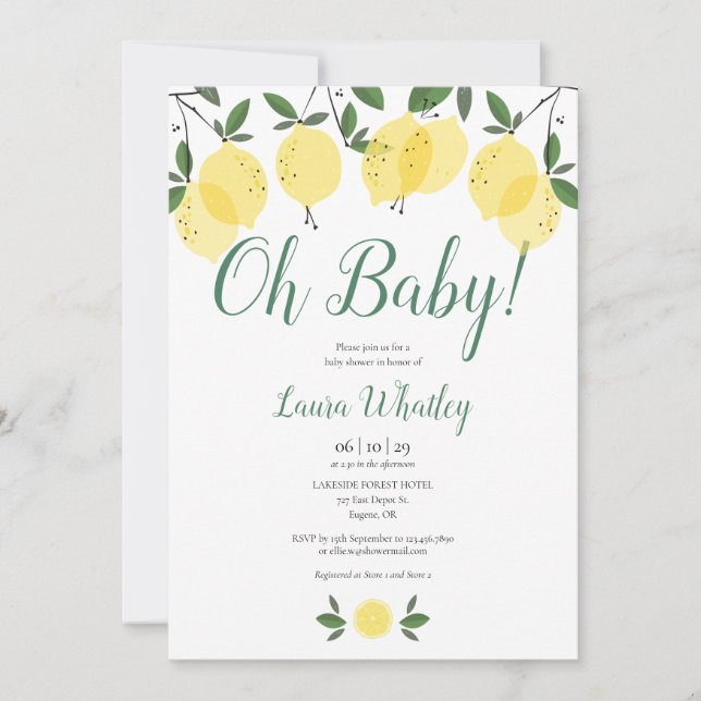 Invitación Oh Baby Limones Baby Shower (Anverso)