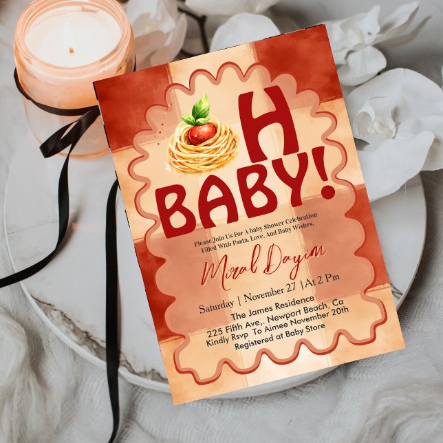 Invitación Oh Baby! Little Meatball Red Gingham Baby Shower (Subido por el creador)