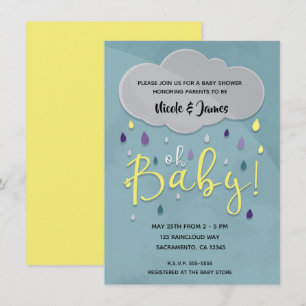 Invitación Oh Baby Lluvia Ducha Nube Clima Unisex Rociar 