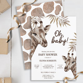 Invitación Oh Baby Mama y Baby Giraffe Neutral Baby Shower