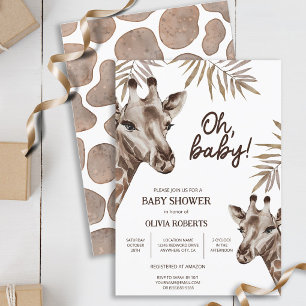 Invitación Oh Baby Mama y Baby Giraffe Neutral Baby Shower
