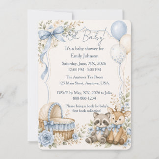 Invitación Oh Baby Mapache y Ciervo Azul Fiesta de Baby Showe