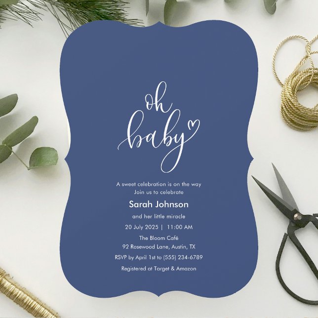 Invitación Oh Baby! Minimal Typography Blue Baby Shower (Oh Baby! Minimal Typography Blue Baby Shower Invitation)