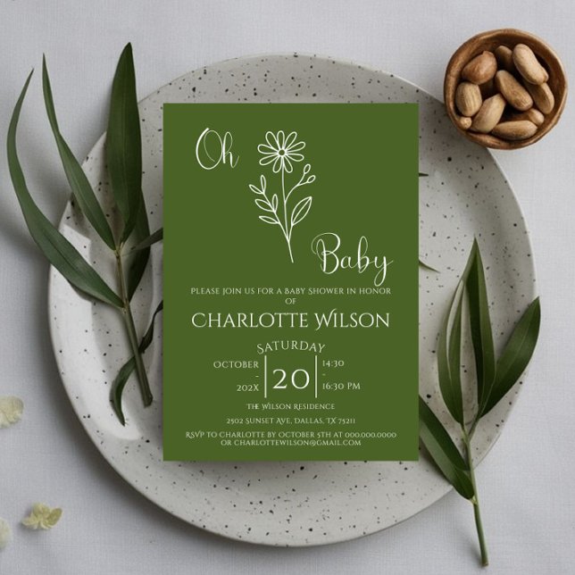 Invitación Oh Baby Minimalist Wildflower Baby Shower (Subido por el creador)