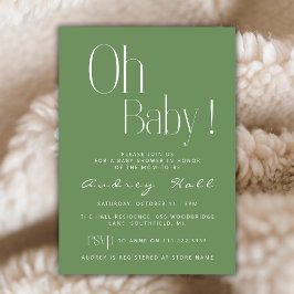 Invitación Oh Baby Minimalista Sage Green Baby Shower Moderno