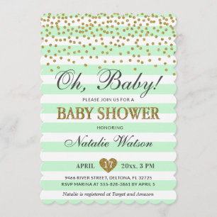 Invitación Oh Baby Mint Green Gold Baby Shower Neutral de gén