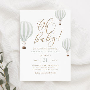Invitación Oh Baby Mint Green Hot Air Balloon Baby Shower