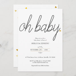 Invitación Oh Baby Moda Script Gold Love Heart Baby Shower